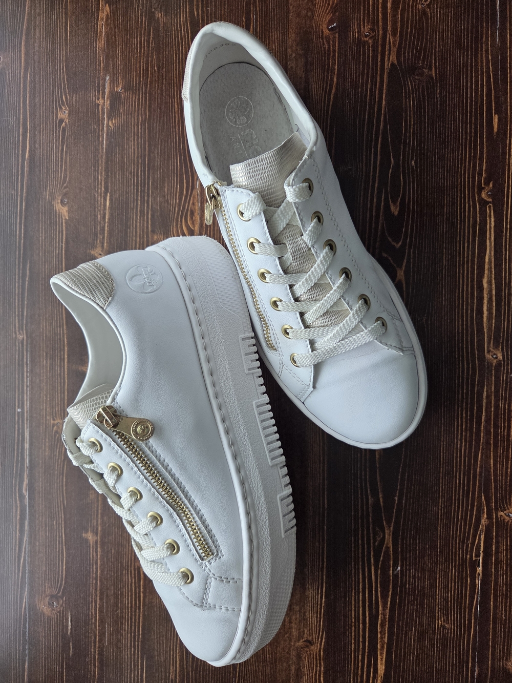 White Rieker Leather Zip Lace Comfort Sneakers |EU 40| Excellent Condition - Picture 3 of 14